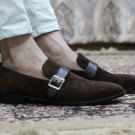 Handmade Brown Monk Strap Suede Leather shoes for Men's