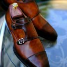Handmade Men's Monk Shoes, Men's Brown Two Tone Leather Double Monk Strap Casual Shoes.