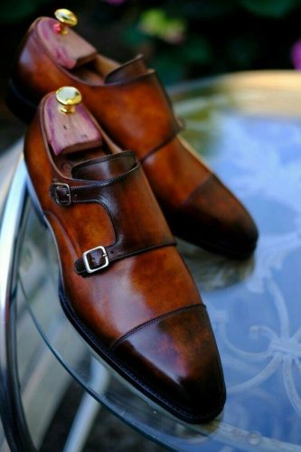 Handmade Men's Monk Shoes, Men's Brown Two Tone Leather Double Monk Strap Casual Shoes.