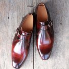 Men's Two Tone Brown Genuine Leather Handmade Monk Strap Shoes