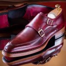 Men's Burgundy Color Double Monk leather shoes Men Dress Formal Straps Shoes