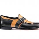 Men's Tan & Black Color Monk Fringe Brogue Dress Formal Leather Shoes For Men
