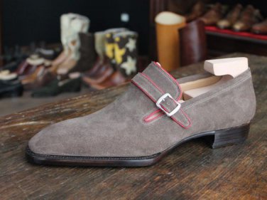 Handmade Dove Color suede Leather shoes strap Buckle Dress Formal shoes For  Men