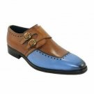 Handmade Men Brown & Sky Blue Round Toe Monk shoes For Men Formal Shoes