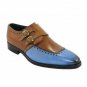 Handmade Men Brown & Sky Blue Round Toe Monk shoes For Men Formal Shoes
