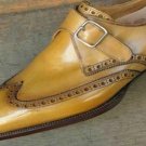 Men Monks Mustard Color Single Buckle Strap Magnificent Premium Quality Leather Shoes