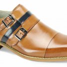 Monks Brown Double Buckle Strap Derby Cap Toe Premium Quality Leather Men Shoes
