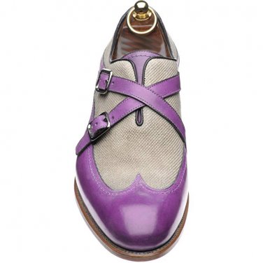 New Men's handmade double monk purple shoe, Men Calf & Canvas Dress Designer