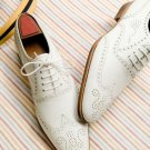 Genuine Leather White Wing Tip Medallion Toe Party Wear Lace Up Oxford Shoes