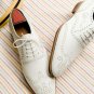 Genuine Leather White Wing Tip Medallion Toe Party Wear Lace Up Oxford Shoes