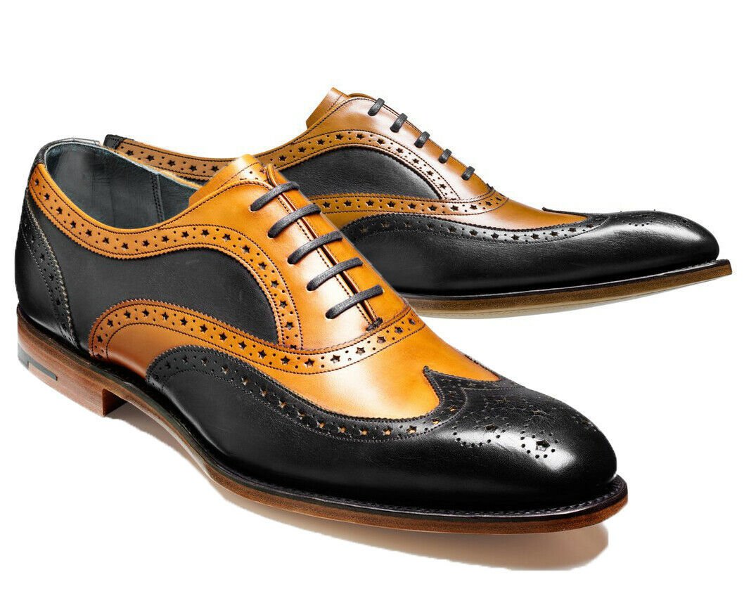 Men Tan & Black Wing tip Brogue Magnificent Leather Party Wear Oxford Shoes