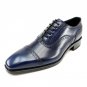 Men's Blue Oxford Plain Rounded Cap Toe Black Sole Vintage Leather Lace up Shoes