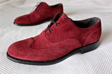 Men's Maroon Color Oxford Suede Leather Wing Tip Brogues Toe Party Wear Shoes