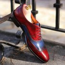 New Men Maroon & Blue Color Brogue Wing Tip Oxford Lace Up Genuine Leather shoes