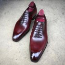 Oxford Maroon Red Party Wear Burnished Toe Magnificent Leather Lace Up Shoes