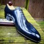 Oxford Men Blue Derby Plain Lace up Luxury Spectator Leather Handmade Dress Shoes