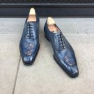 Handmade Blue Leather Wing Tip Brogues Oxfords Lace Up Formal Dress Shoes For Men's