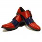 Red Blue Rounded Cap Toe Darby Casual Dress Handmade Genuine Leather Men Shoes