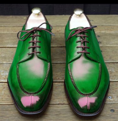 Stylish Handmade Men Parrot Green Split Toe Formal Lace Up Shoes