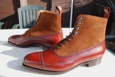 Adult Fashion Brown Ankle High Boot, Handmade Cap Toe Leather Suede Decent Formal Wear Shoes