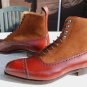 Adult Fashion Brown Ankle High Boot, Handmade Cap Toe Leather Suede Decent Formal Wear Shoes