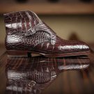 Bespoke Men's Brown Crocodile Texture Leather Buckle Formal Chukka Leather Boots