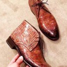 Bespoke Men's Brown Crocodile Texture Leather Formal Chukka Dress Leather Boots