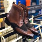 Black Coffee Brown Genuine Leather High Ankle Oxford Men Lace Up Vintage Boots