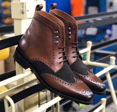 Black Coffee Brown Genuine Leather High Ankle Oxford Men Lace Up Vintage Boots