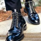 Handmade Black Cap Toe Boot, Men's Leather Lace Up Ankle Boot, Formal Wear Oxford Boot