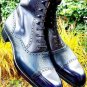Handmade Blue Leather & Pebbled Leather Ankle Lace Up Boot, Dress Boot