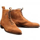 Handmade New Style Brown Ankle High Lace up suede Boots Men's