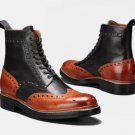Oxford Long Boot Black & Brown Color Genuine Leather Lace UP Wing Tip Brogues Boots