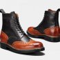 Oxford Long Boot Black & Brown Color Genuine Leather Lace UP Wing Tip Brogues Boots