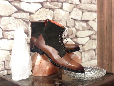 Long Boots Town Tone Brown  Ankle Boots Lace UP Cal Toe Leather Boot For Men's