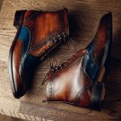 New Handmade Men's Brown Blue Lace Up boot, Men's Leather Wing Tip Brogue Formal Boot