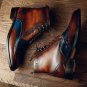 New Handmade Men's Brown Blue Lace Up boot, Men's Leather Wing Tip Brogue Formal Boot