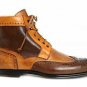 Two Tone Tan Brown High Ankle Men Lace Up Wing Tip Brogue Premium Quality Leather Boots