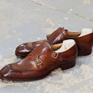 Handmade Men's Decent Pant Coat Double Monk Brownish Genuine Leather Shoes