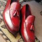 New Burgundy Color Tassels Loafer Shoes, Men's Leather Shoes