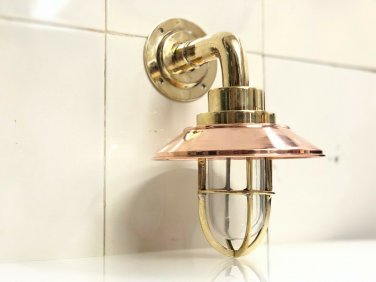 NAUTICAL NEW BRASS WALL DECORATION SHIP SCONCE BULKHEAD LIGHT WITH COPPER SHADE