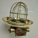 AUTHENTIC NAUTICAL ANTIQUE OLD SHIP BRASS ORIGINAL MOUNT BULKHEAD LIGHT & SHADE