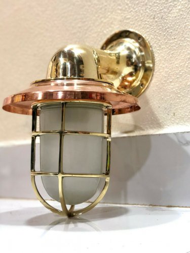 NAUTICAL ANTIQUE NEW BRASS WALL SHIP LIGHT WITH SHADE & WHITE GLASS LOT OF 5
