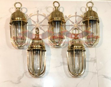 NAUTICAL MARINE NEW BRASS PASSAGEWAY BULKHEAD PENDANT CARGO SHIP LIGHT LOT OF 5