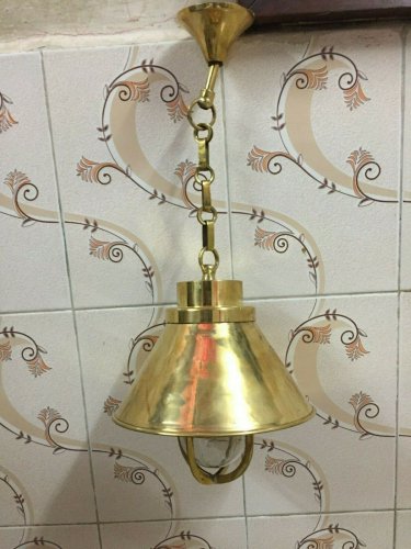 NAUTICAL MARINE  SHIP SOLID BRASS HANGING CARGO PENDANT LIGHT WITH SHADE LOT 10
