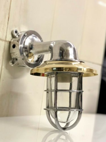 Aluminium Swan Neck Passageway Wall Light with Extra Brass Shade & Junction Box Lot 10