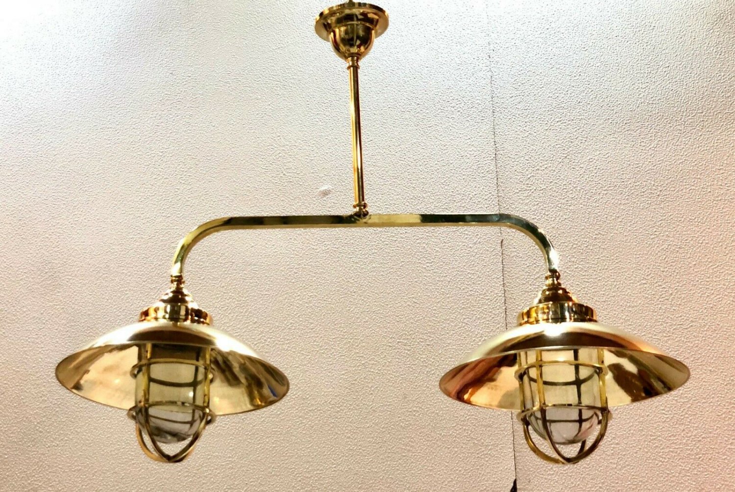  NAUTICAL SHIP MARINE NEW BRASS HANGING CARGO TWIN PENDANT LIGHT WITH SHADES LOT 10
