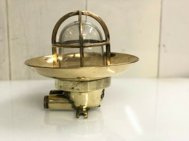 AUTHENTIC NAUTICAL ANTIQUE OLD SHIP BRASS WISKA WALL MOUNT LIGHT & SHADE LOT 10