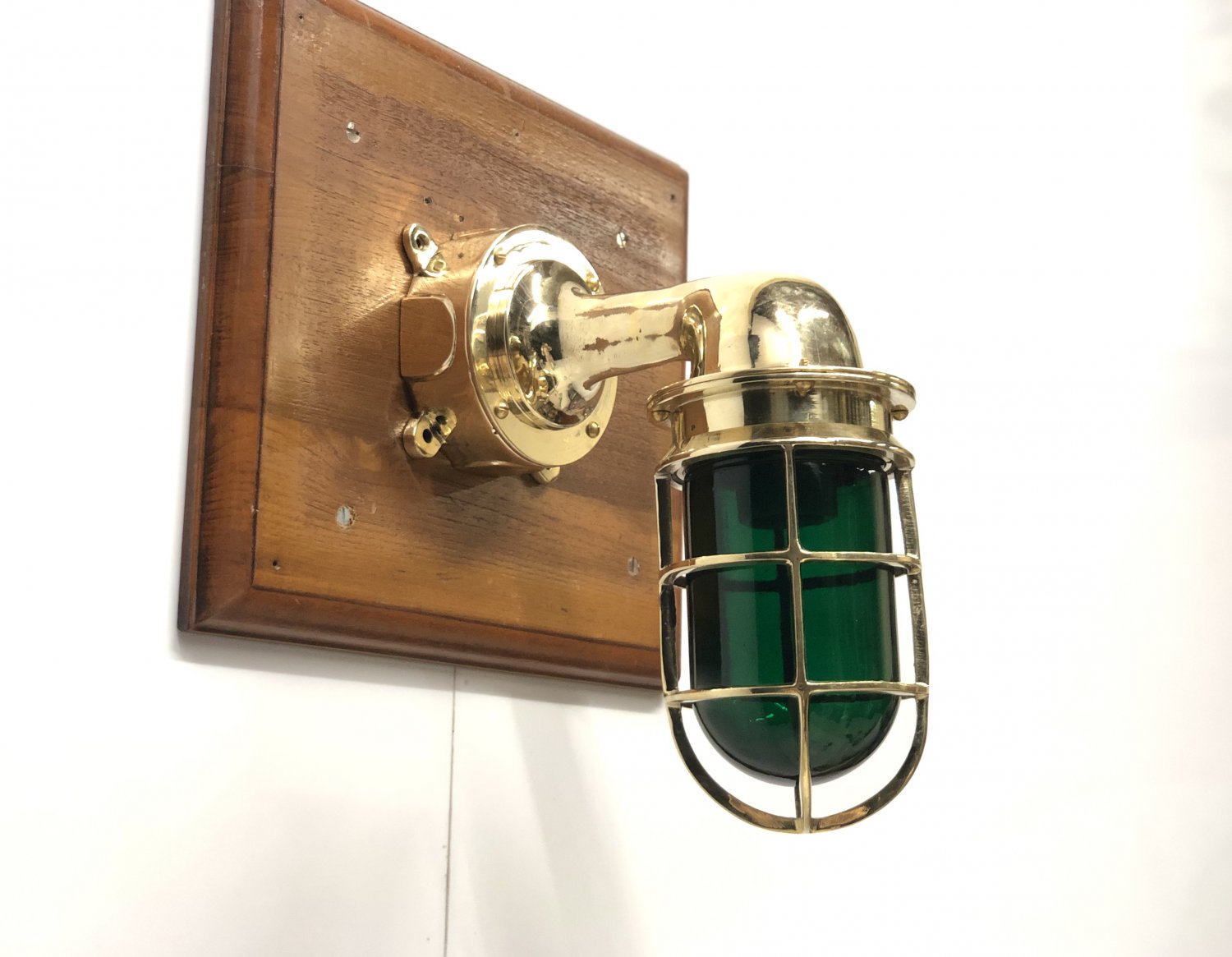Vintage Style Solid Brass Wall Sconce Light Fixture - Green Glass