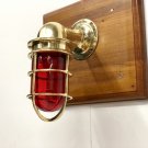 Nautical Vintage Style Solid Brass Wall Sconce Swan Light Fixture - Red Glass